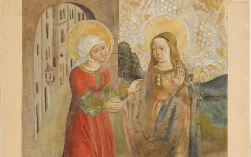 Hizsnyó, r. k. templom. Angyali üdvözlet-oltár, Vizitáció (Gróh István, 1902, ltsz. FM 271)