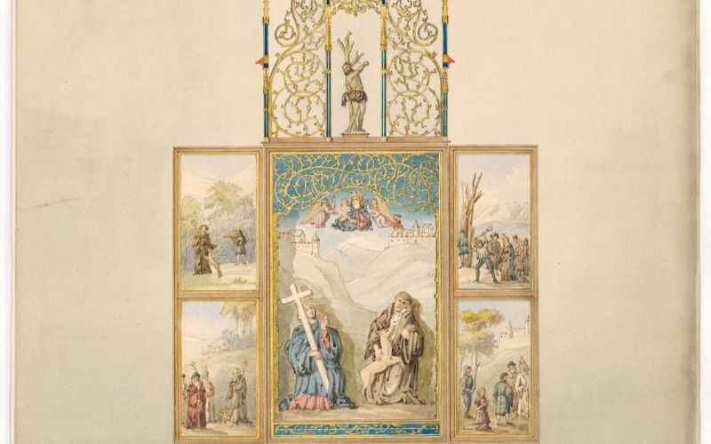 Besztercebánya-Zólyomszászfalu, r. k. templom. Szent Ilona- és Szent Egyed-oltár (Koderle Emil, 1877, ltsz. K 3487)